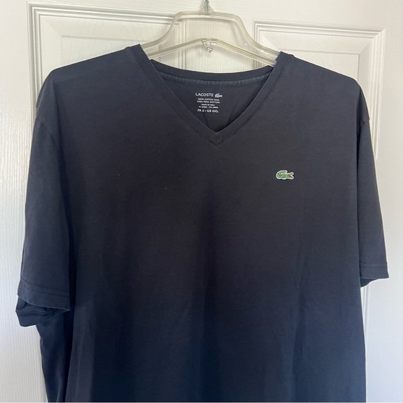 Lacoste Men's Pima Cotton V-Neck T-Shirt Black Size 9 4XL Short Sleeve Tee EUC - Picture 1 of 4